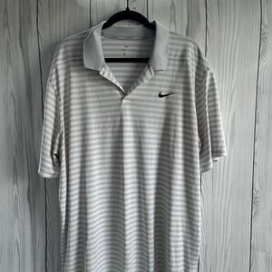 Nike Golf Dri-Fit Gray White Stripe Breathable Polo Shirt Men XXL